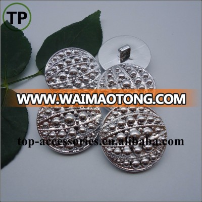 Fancy design plastic plating silver coat button with shank